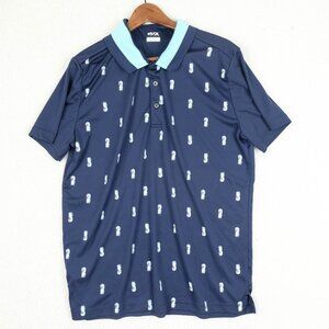 GSX Grandslam Polo Mens Extra Large Navy Blue Pineapple Print Shirt Performance